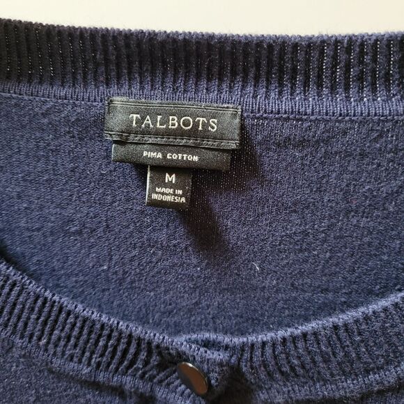 Talbots Cardigan Size Medium Blue 3/4 Sleeve  Knit Sweater  Button Front - Picture 4 of 8